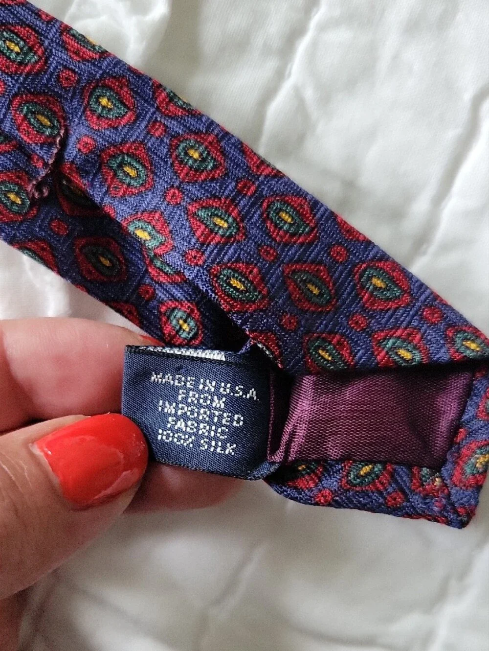 Polo Ralph Lauren Silk Navy Tie with Red/Green Medallion Vintage Like New